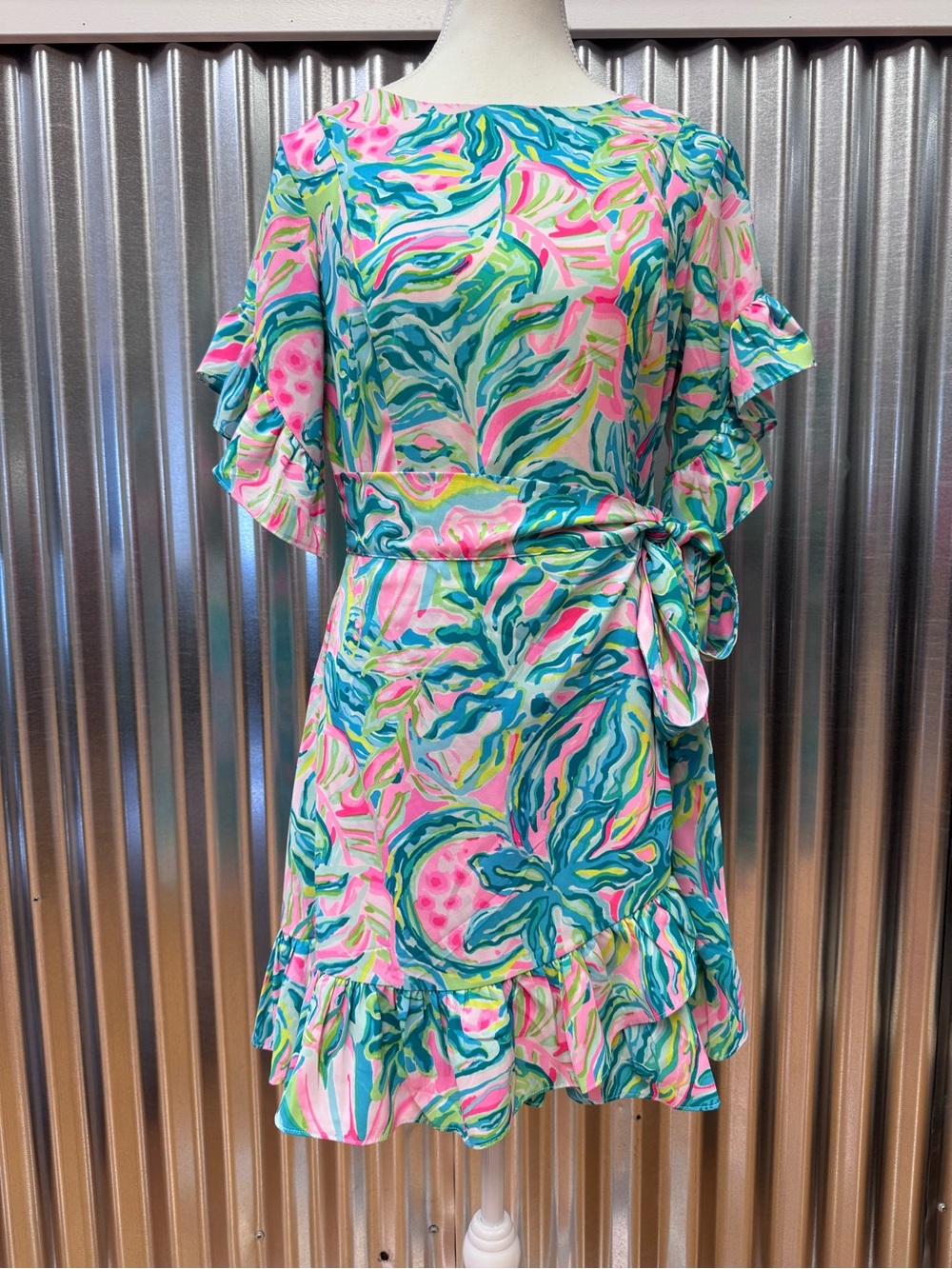 Lilly Pulitzer Darlah One In A Melon Tropical Floral Ruffle Tie-Waist Dress NWT